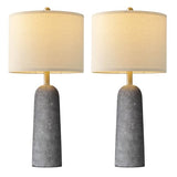 BOBOMOMO 27.25" Modern Table Lamp Set of 2, Gray Resin Lamp with Natural Stone Look, Lamps for Living Room with Linen Shades, Nightstand Lamp for Bedroom, Living Room, Entryway BOBOMOMO