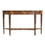 Beaumont Lane Traditional Demilune Console Table, Medium Brown Burl Wood Veneer, 54" W x 15" D x 32" H, Rubberwood Frame, Tapered Legs, Lower Shelf, Entryway or Living Room Furniture Beaumont Lane