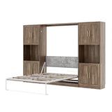 Jiaoun Queen Murphy Bed,Farmhouse Guest Beds,Folding Wall Bed with Hydraulic Bar,64" W Twin Murphy Beds with 2 Cabinet for Small Spaces/Offices/Apartments/Guest Room,Brown Jiaoun