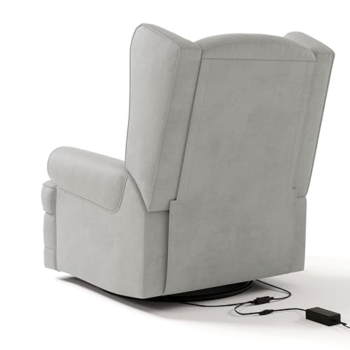Storkcraft Serenity Upholstered Swivel Glider with USB Charging Port (Steel) – Fully Upholstered Wingback Nursery Glider Recliner with Manual Recline Function, 2 USB Charging Ports, 360 Swivel Base Storkcraft