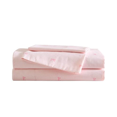 Laura Ashley Kids - Queen Sheet Set, Soft & Wrinkle-Resistant Toddler Bedding Set, Deep Pockets, Girl Bed Sheets with Matching Fitted Sheet & Pillowcases (Tiny Bows Pink) Laura Ashley