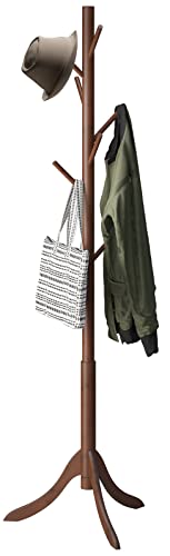 kiplant Bamboo Wood Coat Rack Stand, Freestanding Coat Tree with 8 Hooks, Hallway Entryway Hat Hanger Organizer Standing for Bedroom, Office, Clothes, Jackets, Bags, Umbrallas kiplant