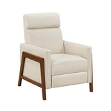 Lexicon Push Back Recliner Chair, Faux Leather Upholstered Reclining Chair with Footrest, Exposed Dark Brown Finish Wood Frame, Small Recliner for Small Space, Living Room, Bedroom, Light Beige