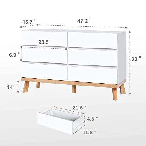 YIGOBUY White Dresser for Bedroom 6 Drawer Double Dresser Chest of Drawers Large Storage Cabinet Wooden Dresser for Bedroom, Living Room, Hallway