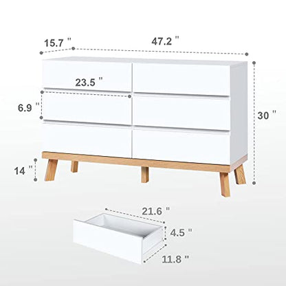 YIGOBUY White Dresser for Bedroom 6 Drawer Double Dresser Chest of Drawers Large Storage Cabinet Wooden Dresser for Bedroom, Living Room, Hallway