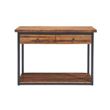 Claremont 43-Inch Solid Wood Console Table with Drawers and Lower Shelf – Rustic Industrial Entryway, Sofa, or TV Table with Acacia Wood Top and Black Metal Frame by Alaterre Furniture (Dark Brown) Alaterre Furniture