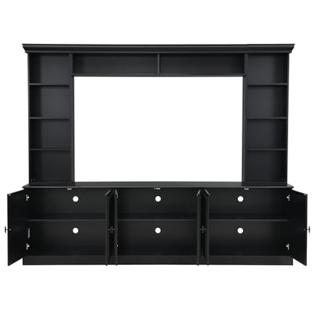 Merax 97.4" TV Stands for Living Room,Large Wall Unit Entertainment Center with Bookshelf for TVs Up to 70",Mid-Century Media Console with Bridge,TV Stand for Bedroom with Storage Shelf,Black Merax