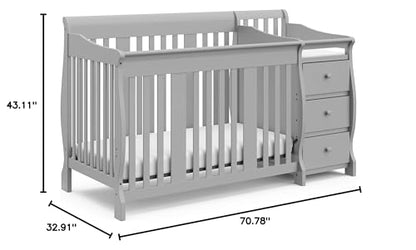 Storkcraft Portofino 5-in-1 Convertible Crib and Changer Combo (Pebble Gray) – Changing-Table with Storage Drawer, Converts to Toddler Full-Size Bed, Daybed