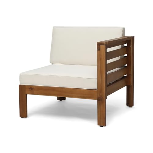 Christopher Knight Home Alice Outdoor 5 Piece Acacia Wood Sofa Set, Teak Finish, Beige - WoodArtSupply