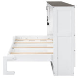 Merax Twin Size Murphy Bed with LED Light, Foldable Bed Frame with Storage Shelf, Murphy Cabinet with Foldable Panel, Wood Hidden Wall Bed Cabinet, for Bedroom, Small Room, Office,White Merax