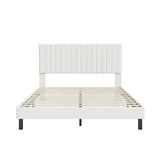 LUBEDCY Full Size Upholstered Platform Bed Frame, Modern Beige Fabric Bed with Vertical Tufted Headboard, No Box Spring Needed, Sturdy Slat Support for Bedroom, Easy Assembly(Beige, Full) LUBEDCY