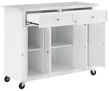 Crosley Furniture Avery Rolling Kitchen Island Storage Cart with Shelves, Microwave Stand, Coffee Bar, Distressed White Crosley Furniture