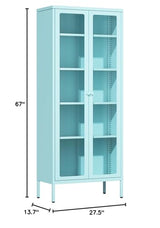 Oakcloud 67" Metal Glass Display Cabinet, Storage Cabinet for Collectibles, Curio, China, Books, Display Case with Glass Doors and 4 Adjustable Shelves for Home Office, Living Room, Pantry (Blue) Oakcloud