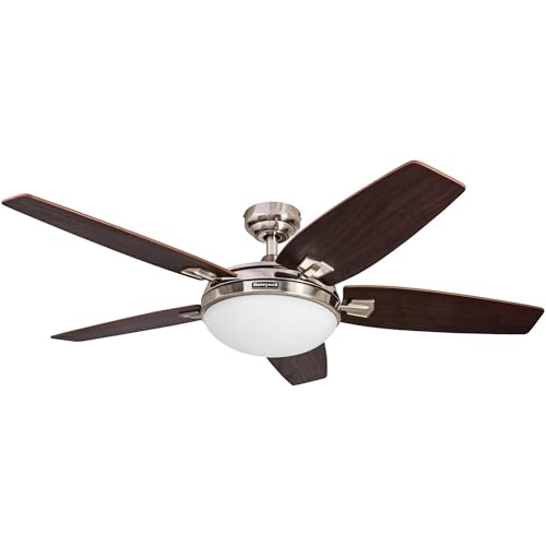 Honeywell Ceiling Fans Carmel Modern 48 Inch Ceiling Fan with Light, Remote Control Fan, LED Indoor Fan with 5 Blades, Redwood and Brown Rosewood Blade Finish Options, Brushed Nickel (50196-01) Honeywell