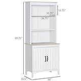 HOMCOM 70" White Kitchen Hutch with Adjustable Shelves and Open Countertop Storage HOMCOM