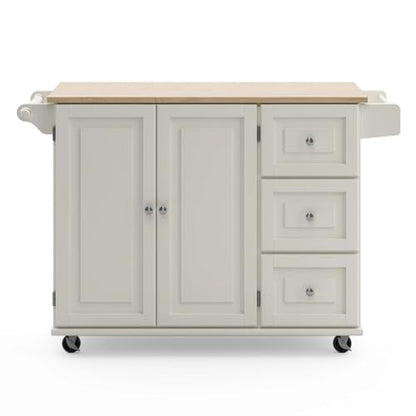 Homestyles Mobile Kitchen Island Cart with Wood Drop Leaf Breakfast Bar, Off White,Soft White, 54 Inch Width