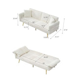 73" Convertible Futon Sofa Bed,Comfy Teddy Fabric Sleeper Couch with 3 Reclining Backrests,Golden Chrome Legs,Modern Cloud Sofa Loveseat for Small Living Room Office (White-Corduroy) Majnesvon