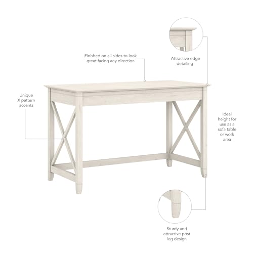 Bush Furniture Key West Writing Table for Home Office | Small Modern Farmhouse Desk, 48W, Linen White Oak - WoodArtSupply