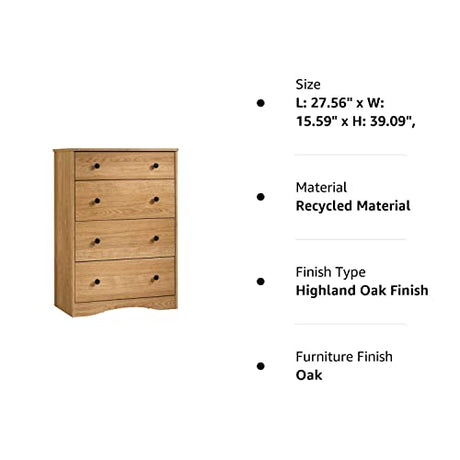 Sauder Beginnings 4-Drawer Chest, Highland Oak finish Sauder