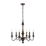 JONATHAN Y JYL1320A Oakley 25" 6-Light Midcentury Farmhouse Iron LED Chandelier Rustic Traditional Dining Room Living Room Kitchen Island Foyer, Wood Finished/Oil Rubbed Bronze JONATHAN Y