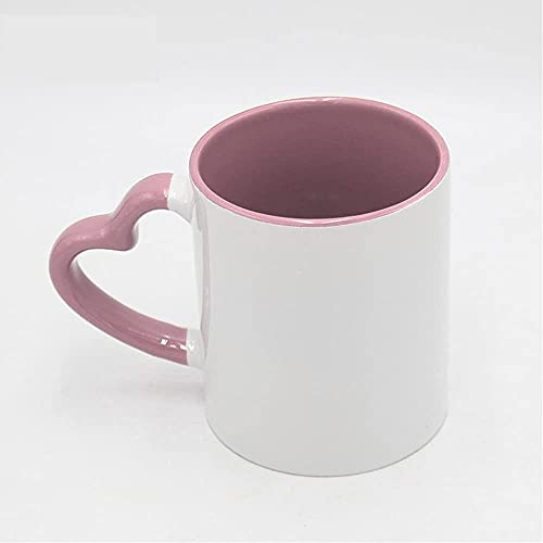 MR.R Sublimation Blank Dishwasher Ceramic Mug,Blank Coated Cup,Sublimation Blank Mugs,Classic Cup with Pink Color Inner Mug and Heart Handle,11oz,Set of 6 pcs per Carton MR.R