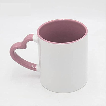 MR.R Sublimation Blank Dishwasher Ceramic Mug,Blank Coated Cup,Sublimation Blank Mugs,Classic Cup with Pink Color Inner Mug and Heart Handle,11oz,Set of 6 pcs per Carton