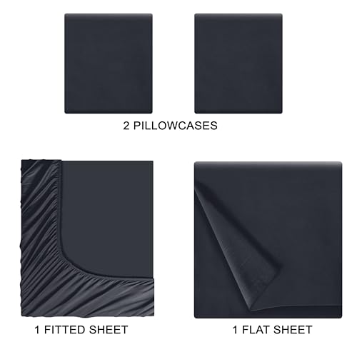 MyOwn Queen Sheet Set - Double Brushed Microfiber Bedding Set Queen, 4 Piece Deep Pocket Queen Sheet - Ultra Soft, Easy-Fit, Wrinkle Free, Quick Dry, Easy Care Queen Sheets - Charcoall Grey MyOwn