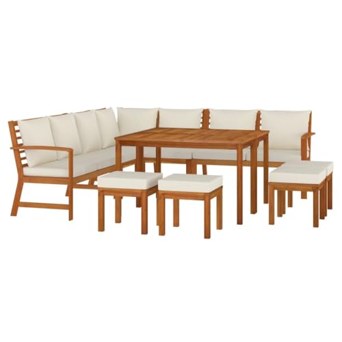 BUKSCYJS Outdoor Furniture,Outdoor Patio Furniture,Balcony Furniture,Lawn Furniture,11 Piece Patio Dining Set with Cushions Solid Wood Acacia,Suitable for outdoor patio,lawn - WoodArtSupply