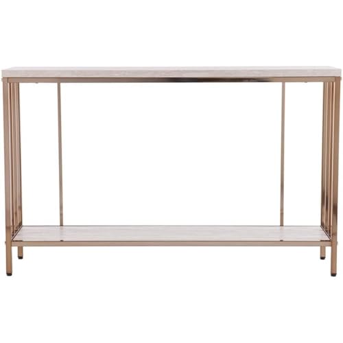 SEI Furniture Brexlyn Faux Stone Top Console Table in Champagne and White Southern Enterprises