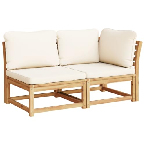 vidaXL 11-Piece Patio Lounge Set with Cushions - Solid Acacia Wood, Modular Outdoor Garden Sofa, Cream White Cushions vidaXL
