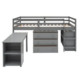 Harper & Bright Designs Kids Low Loft Bed with Rolling Desk and Storage Cabinet, Twin Size Wood Loft Bed Frame with Bookshelf (Grey, Twin) Harper & Bright Designs