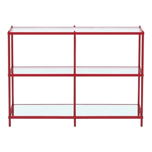 BOWERY HILL Contemporary Metal Console Table, 42" W x 17" D x 30" H, Red Finish, Steel Frame with Tempered Glass and Mirrored Shelves, Modern Minimalist Design for Living Room or Entryway BOWERY HILL