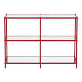 BOWERY HILL Contemporary Metal Console Table, 42" W x 17" D x 30" H, Red Finish, Steel Frame with Tempered Glass and Mirrored Shelves, Modern Minimalist Design for Living Room or Entryway BOWERY HILL