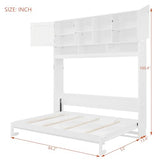Ball & Cast Hideaway Bed Queen Size Murphy Bed with Ample Storage,Space-Saving Wall-Mounted Design Cabinets Bedframe w/Chevron Stripes,Hydraulic Lift System,for Apartment,White Ball & Cast