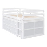 Ball & Cast Twin Size Loft Bed with Retractable Writing Desk & 4 Drawers,Wooden Bedframe W/Lateral Portable Desk & Shelves,Space Saving,Easy Assembly,Study Room Bedroom Set for Boy Girl Keens,White Ball & Cast
