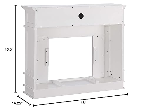 SEI Furniture Highgate Electric Fireplace with Hidden Media Shelf, New White with Faux Marble