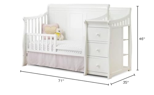 Sorelle Furniture Princeton Elite Crib and Changer with Solid Panel Back Classic -in- Convertible Diaper Changing Table Non-Toxic Finish Wooden Baby Bed Toddler Full-Size Nursery - White - WoodArtSupply