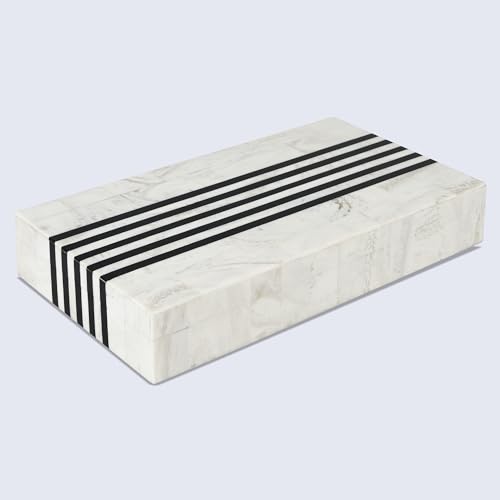 Handicrafts Home Large Decorative Storage Box with Lid – Black White Modern Storage Box, Remote Control Organizer for Coffee Table, Console & Living Room Decor – Mono Sprint 12 x 6 x 2 Handicrafts Home