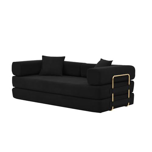 4-in-1 Folding Convertible Sofa Bed, 78 Inch Boneless Couch with Fixed-Shape Frame, Corduroy Loveseat Sleeper with Pull Out Bed, Floor Sofa Modular Futon Couch for Living Room Bedroom Lounge (Black) ivoros