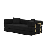 4-in-1 Folding Convertible Sofa Bed, 78 Inch Boneless Couch with Fixed-Shape Frame, Corduroy Loveseat Sleeper with Pull Out Bed, Floor Sofa Modular Futon Couch for Living Room Bedroom Lounge (Black) ivoros