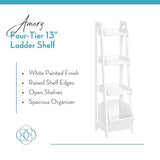 RiverRidge Amery 4-Tier 13 Inch Ladder Shelf Display Case Open Shelves & Storage Bin and 2 10” Floating Bookshelves - Organizer Furniture RiverRidge