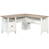 Sauder August Hill L-Shaped Home Office Desk in Soft White, Soft White finish Sauder