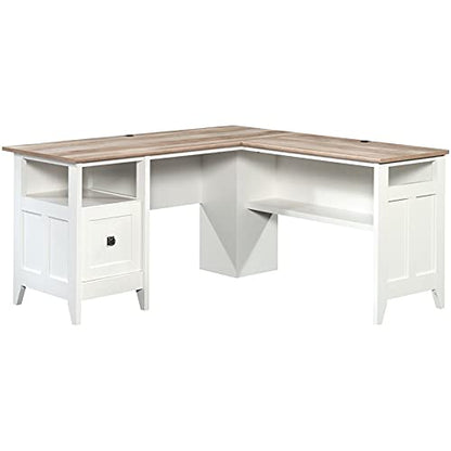 Sauder August Hill L-Shaped Home Office Desk in Soft White, Soft White finish - WoodArtSupply