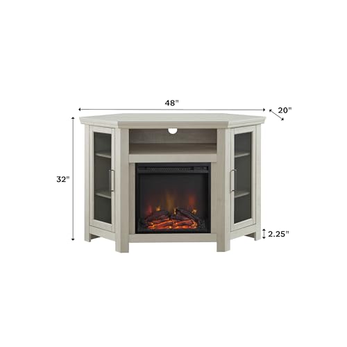 Walker Edison Alcott Classic Glass Door Fireplace Corner TV Stand for TVs up to 55 Inches, 48 Inch, Traditional Brown Walker Edison