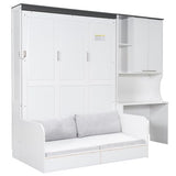 Murphy Bed with Sofa, 3-in-1 Space Saving Wall Bed with Built-in Fold-Out Desk, Storage Cabinet, and Comfortable Cushions (Queen Size) QVUUOU