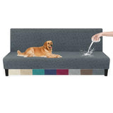 MAXIJIN Waterproof Futon Cover Full Size Washable Armless Sofa Bed Couch Cover Stretch Jacquard Futon Slipcovers Furniture Protector with Non-Slip Elastic Bottom (67"-82", Dark Gray) MAXIJIN
