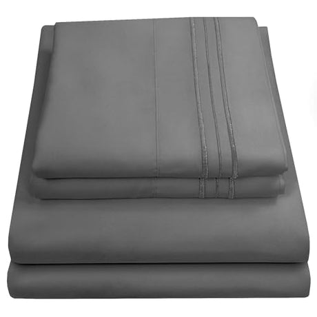 Queen Size Bed Sheets - Breathable Luxury Sheets with Full Elastic & Secure Corner Straps Built In - 1800 Supreme Collection Extra Soft Deep Pocket Bedding Set, Sheet Set, Queen, Gray Sweet Home Collection