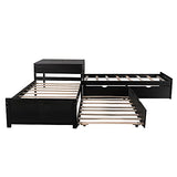 Harper & Bright Designs L-Shaped Platform Bed Frame with Trundle and Drawers Linked with Built-in Desk for Kids Boys Girls, Twin, Espresso Harper & Bright Designs