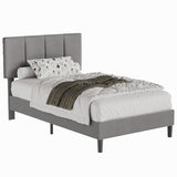 VECELO Twin Size Bed Frame with Upholstered Headboard, Heavy-Duty Bedframe with Wooden Slats & Steel Framework, Easy Assembly, Dark Grey VECELO