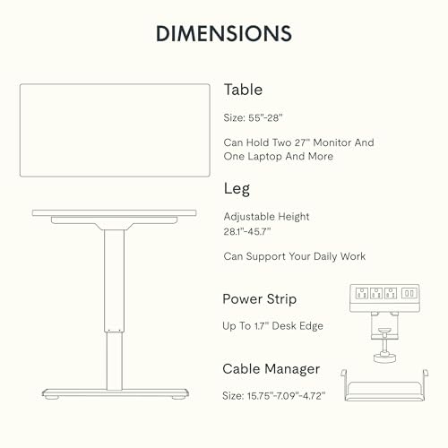 FLEXISPOT EN2 Whole-Piece Standing Desk with Clamp Power Strip, 55 x 28 Electric Stand Up Height Adjustable Desk with Cable Management (Black Frame + 55" Mahogany Top, 2 Packages) FLEXISPOT